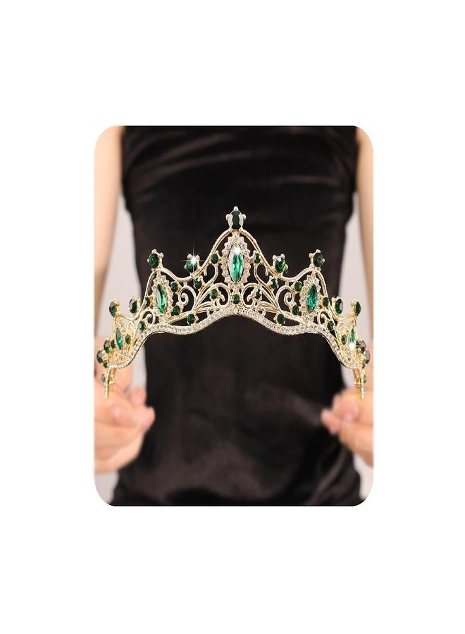 Rannyrena Crystal Wedding Tiaras and Crowns for Women Sparkling Rhinestone Bridal Queen Crown Princess Headpiece Hair Accessories for Birthday Pageant Party Prom (Gold-green) - Image 1
